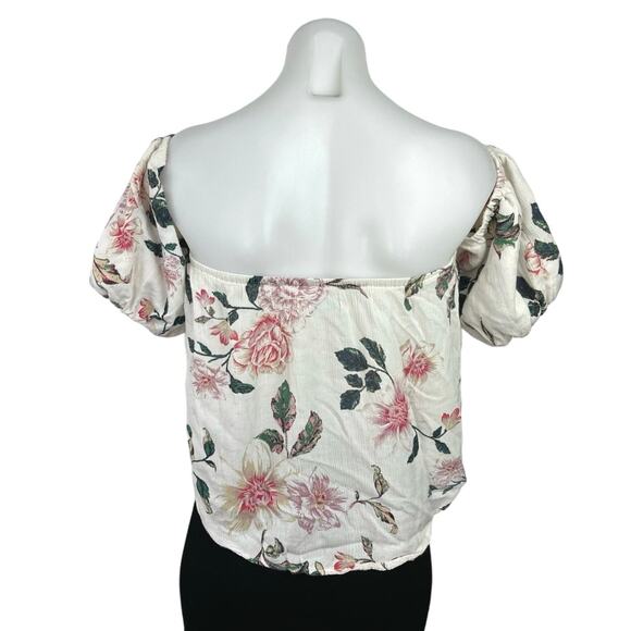 Urban Outfitters Kimchi Blue Pia Cream Floral Off The Shoulder Blouse Top Sz M - Picture 2 of 4
